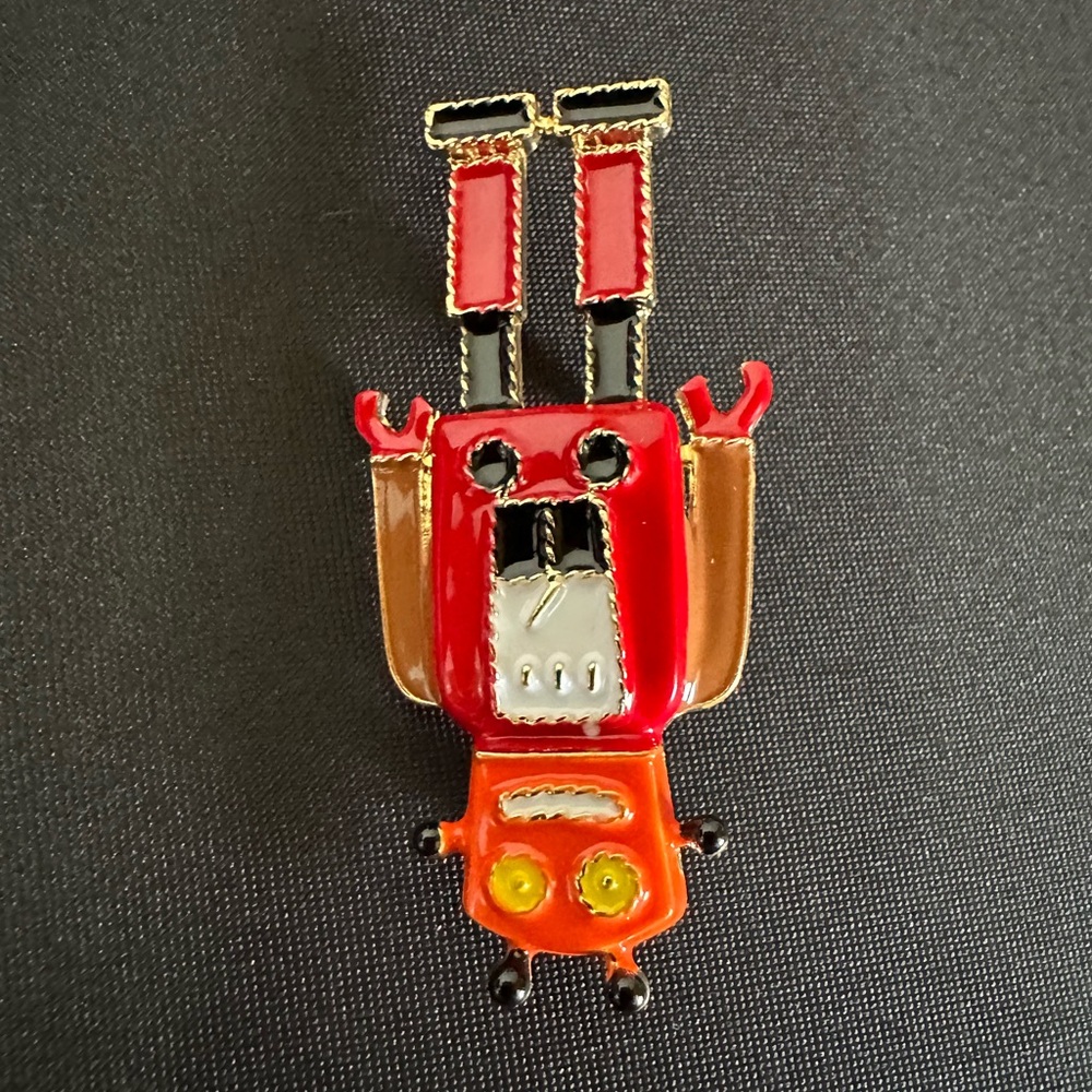 Retro Robot Enamel Pin - Red & Orange brooch - Picture 2 of 4